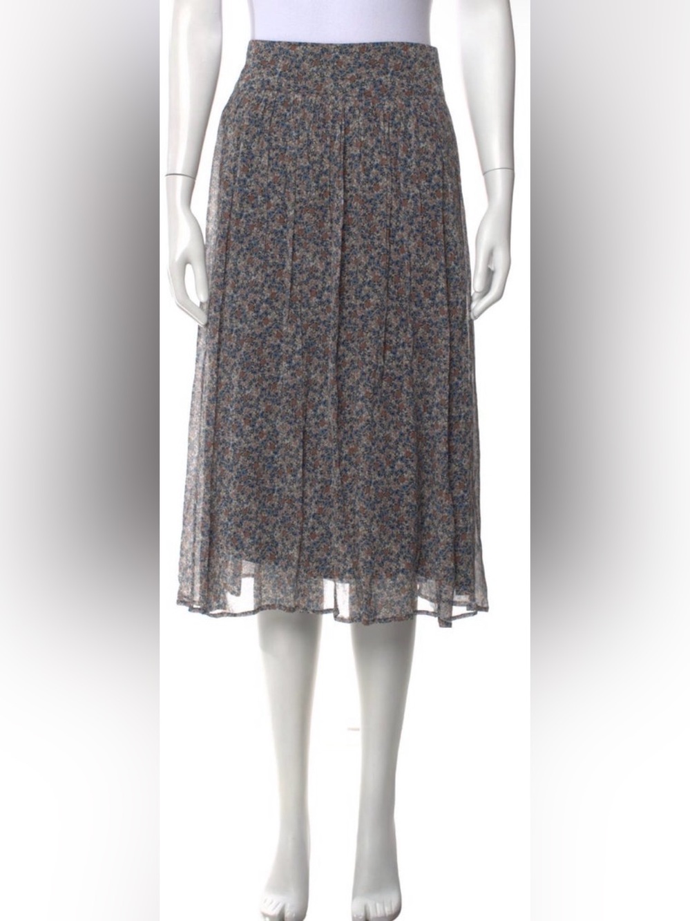 Sezane Blue and Brown Floral Midi Skirt